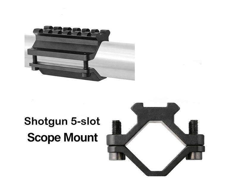 360 Tactical Shotgun Single Rail Barrel Mount 5 Slots 2.5" Two Piece Design Clamps To Barrel Diameters .75" to 1.1" Five Slot Barrel Mount