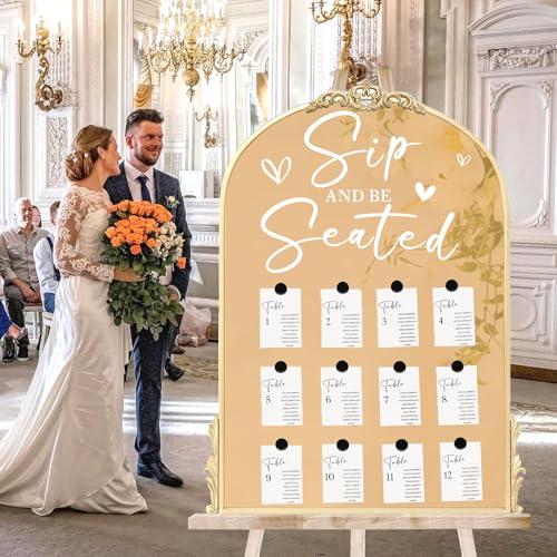 Wedding Seating Chart Decal Stickers Wedding Sign Decor Sip and Be Seated Vinyl Mirrors Sticker for Weddings Reception Display Welcome to Our Weddings Decals for Seating Chart Marriage Decor(White)