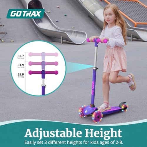 Kids Kick Scooter with LED Light-Up Wheels, 3 Adjustable Heights, Lean to Steer, Lightweight, Wide Anti-Slip Deck
