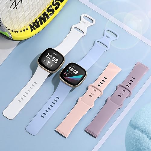 Getino Small 5.8-7.6" Silicone Sport Watch Band for Fitbit Sense, Versa 3 & 4, Lilac/Pink/Lavender/White