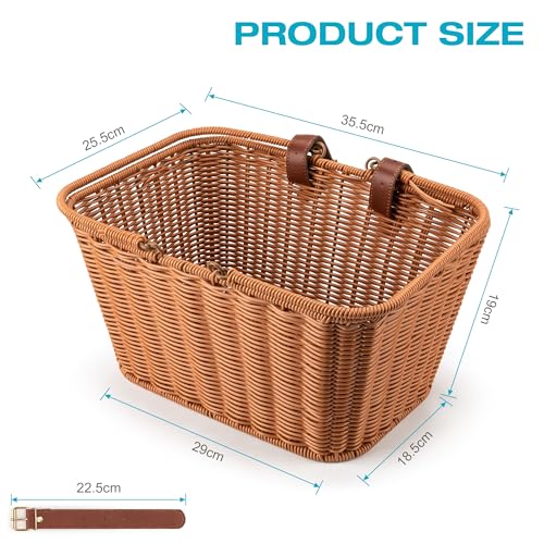 Woven Wicker Bike Basket - Handmade Front Bicycle Basket - Brown