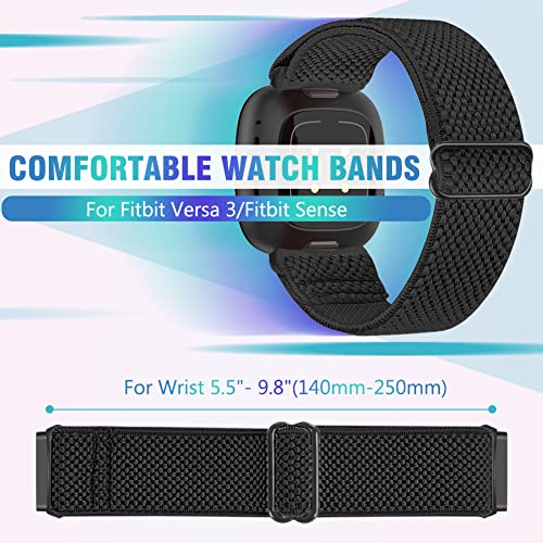 Elastic Nylon Watch Bands - 3 Pack for Fitbit Versa 4/3/Sense - Black, Gray, Indigo