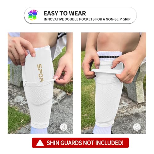 Kids Youth Soccer Shin Guard Sleeves for Ages 3‑15, 2 Pairs