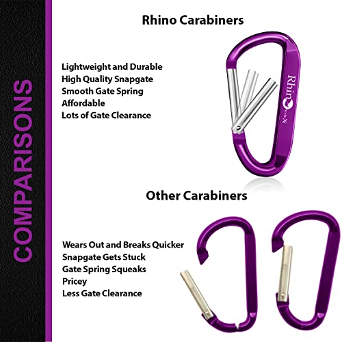 8PCS Lightweight D Ring Carabiner Clips with Keyrings - Black, Green, Blue, Purple