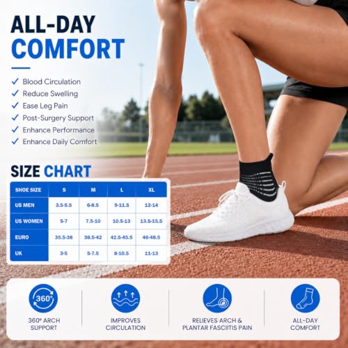 Compression Ankle Support Socks - Cushioned Relief for Plantar Fasciitis - Medium, Black+White+Grey, 3 Pairs