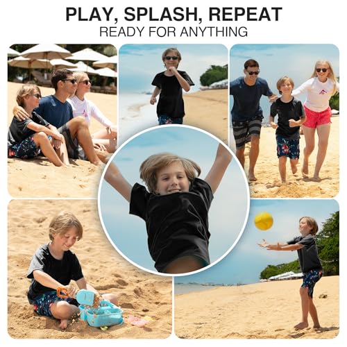Boys' Short Sleeve UPF 50+ Rashguard Swim Shirt - Solid Black