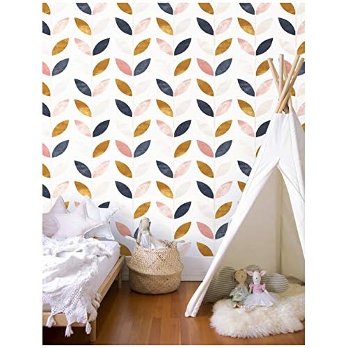 Floralplus Peel and Stick Wallpaper Boho Leaf Removable Wallpaper for Bathroom Renter Leaf Contact Paper for Locker Shelf Liner Vinyl Adhesive Wallpapers Wall Mural Decor 17.5 in x 118 in