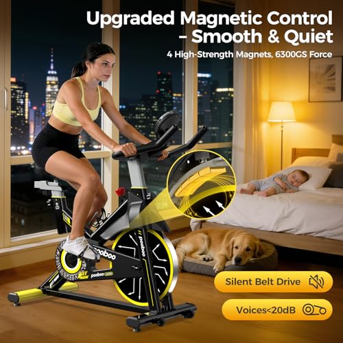 Magnetic Exercise Bike with App & Tablet Mount - Silver Yellow
