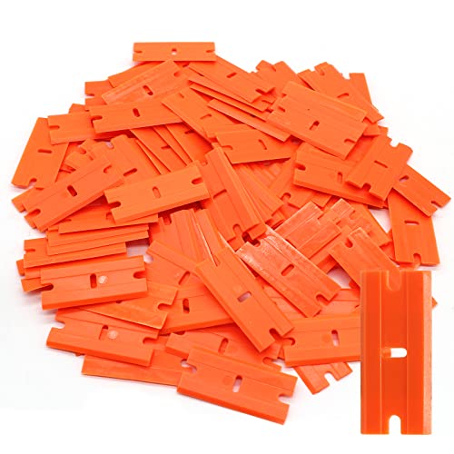 100pcs Plastic Razor Blades, Double Edged Plastic Scraper Blades Replacement for Plastic Razor Scraper Tool for Decals, Adhesive Labels, Stickers Removing Cleaning