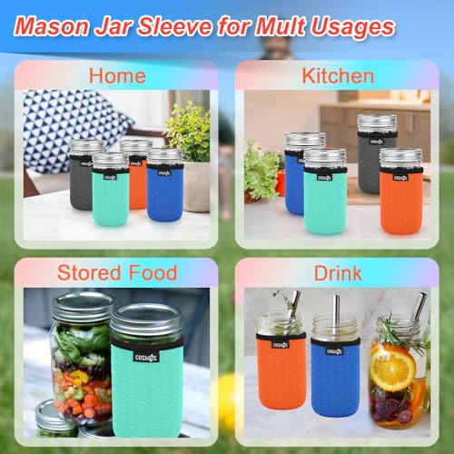 Cosmos 4-Pack Insulated Neoprene Mason Jar Sleeves for 12 OZ Regular Mouth Jars