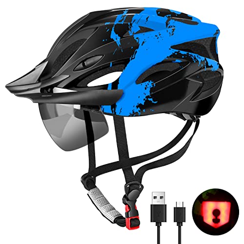 Tadpole Bike Helmet with Light & Goggles - Blue, Adult Unisex