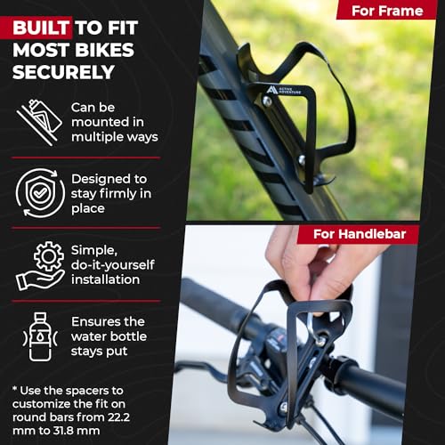 Bike Water Bottle Holder Combo - 20 Oz Squeeze Bottle & Mount Cage Rack - Anodized Black