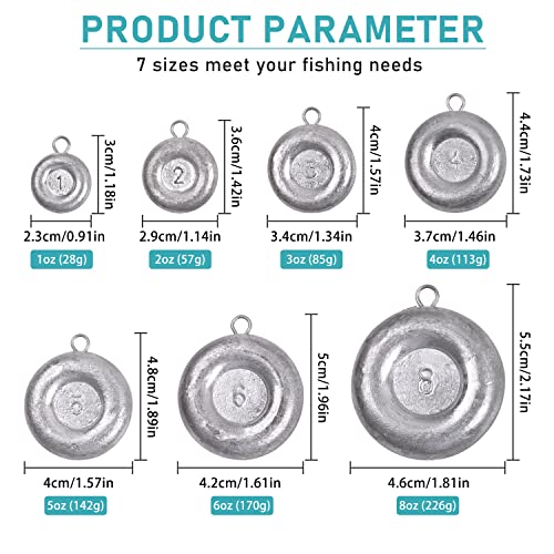 1 Ounce Disc Sinkers Fishing Weights - 5 Pack Flat Coin Sinkers