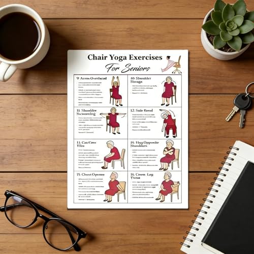 4-Piece Chair Yoga Exercise Poster Set - Gentle Seated Workout Charts