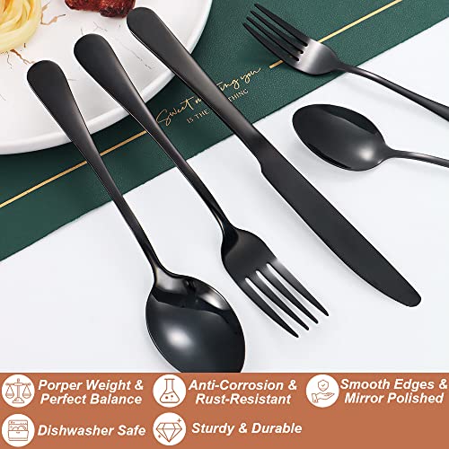 Mirror Polished Black 50-Piece Stainless Steel Flatware Set for 10 - Titanium Plated