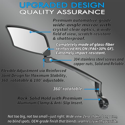 Handlebar Bike Mirror - HD Shatterproof Glass, 360° Adjustable, Silver Lens for Left