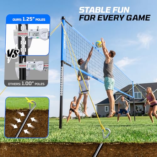 32FT Outdoor Volleyball Net Set - Adjustable Height, G-Blue & Black