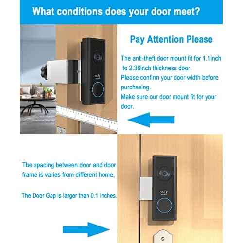 Anti-Theft Doorbell Mount Work for eufy Video Doorbell C210 (T8222),No Drill,Not Rust, Not Block Doorbell Sensor, Door Mount for Home Apartment Office Room Renters-Silver