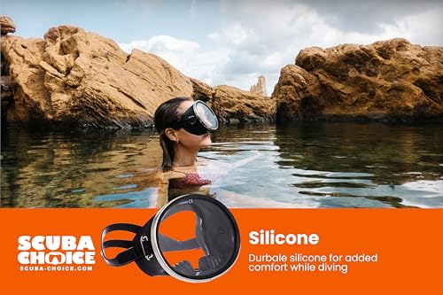 Scuba Choice Black Oval Snorkel Mask with Tempered Glass—Adult Swim Goggle, Spearfishing & Freediving