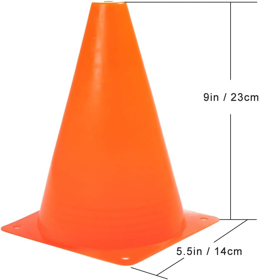 Sport Cones | 9 Inch Plastic Training Traffic Cones for Soccer, Basketball & Football Drills - Set of 10, 12, 15, or 24 in 4 Colors