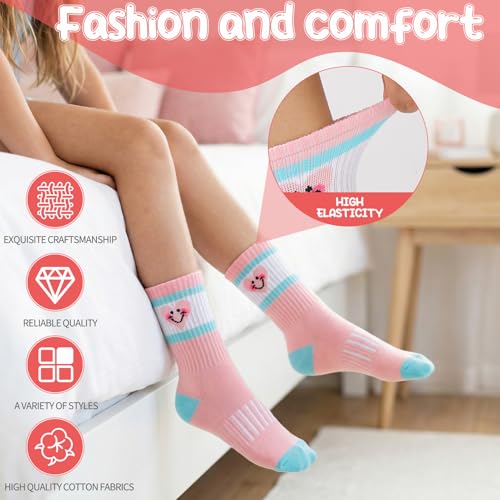 Girls Athletic Crew Socks - 6-Pack Cotton Sports Socks - Heart Stripe