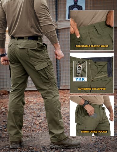 IDOGEAR Men's Ripstop Tactical Cargo Pants - Lightweight Stretch, Ranger Green, 32W x 30L