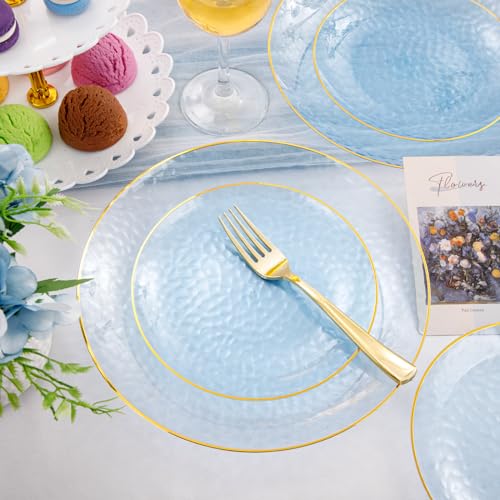 Rubtlamp 175 Pcs Plastic Dinnerware Set (25 Guests), Blue Disposable