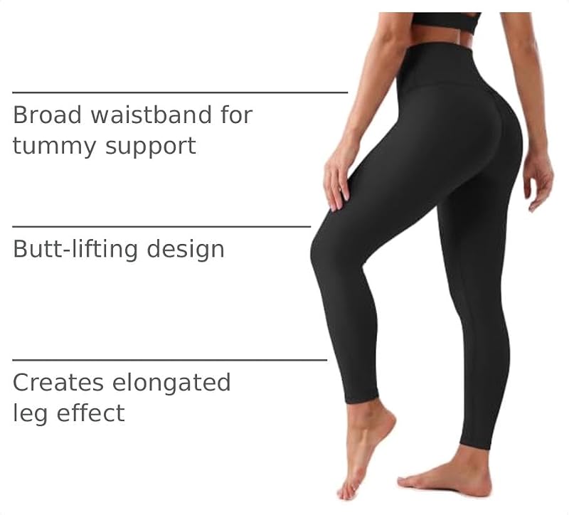 High Waisted Leggings for Women - Buttery Soft Yoga Pants with Two Pockets - Small-Medium - Black