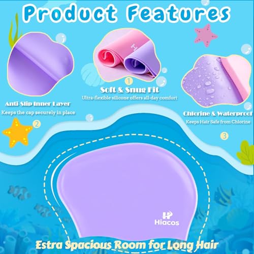 Kids Waterproof Silicone Swim Cap for Girls & Boys - 2 Sizes, Black, 8-15 Years