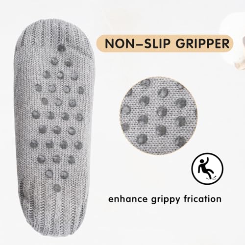 Unisex Fluffy Fuzzy Warm Slipper Socks Grey 8.5-10 Women / 7-8.5 Men Thick Fleece Indoor Non-Slip
