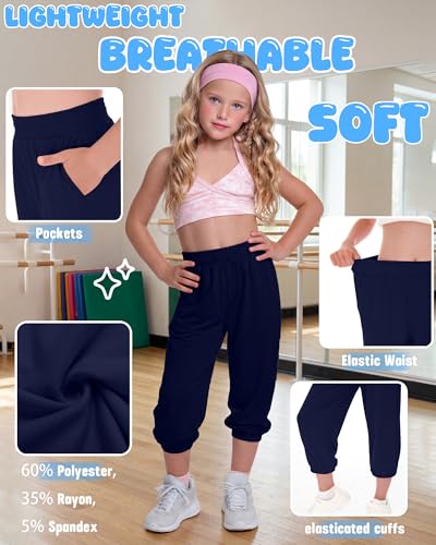 3 Pcs Girls' Capris Sweatpants - Black, Light Heather Gray, Navy Blue