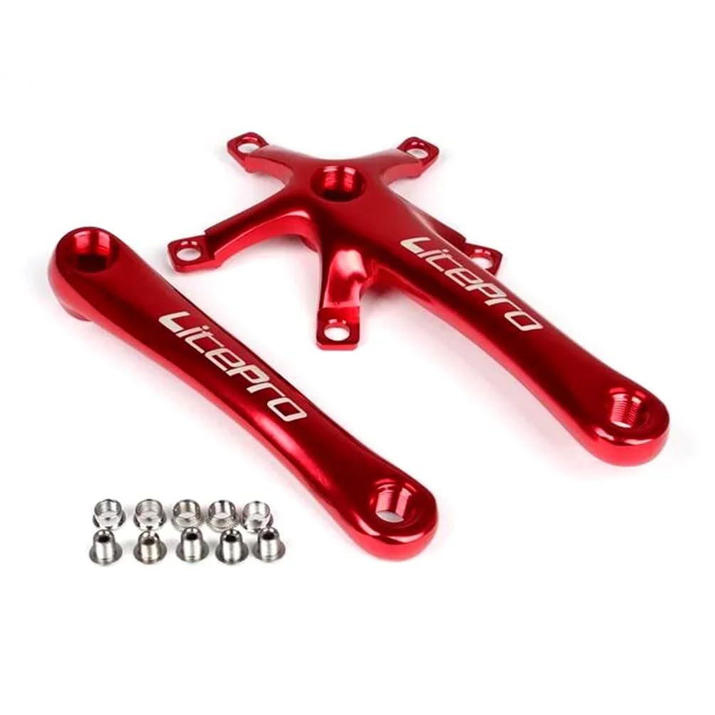 FREERDNG for Litepro Folding Bike Crankset Ultra-Light Square Crank 170MM CNC Aluminum Alloy BMX Bicycle 130BCD Chainwheel Parts Accessory (RED)