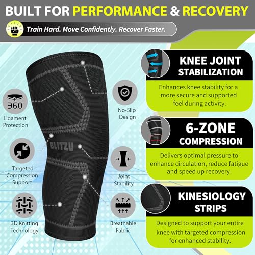 Knee Compression Sleeve Support Wrap for Pain Relief - Black / Small (1 Pair)
