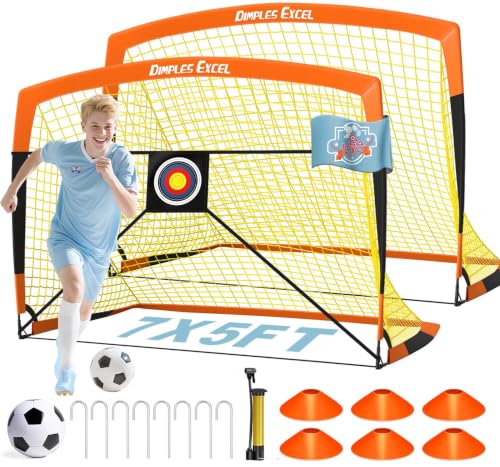 Pro Soccer Goal Set - 7x5 FT & 5x3.6 FT Pop Up Goals, Kids