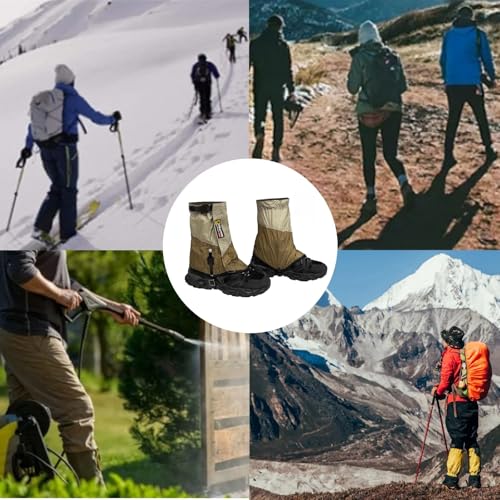 Adjustable Waterproof Ankle Gaiters for Hiking - Khaki, Medium