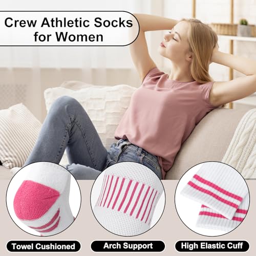 Compression Crew Socks for Women - 6 Pairs, White & Black