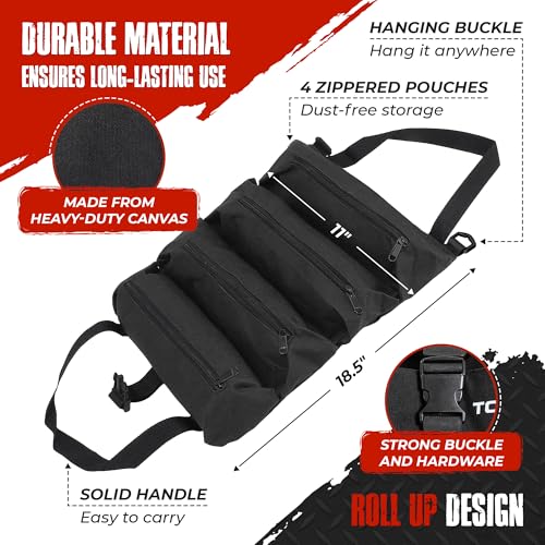 TorkStrap TorkBag | Tie Down Strap Organizing Bag - Stores up to 8 Cargo Straps - No More Tangled Straps - Heavy Duty Canvas Bag for Tiedowns, Ratchet Straps and/or Bungees - Lightweight and Portable