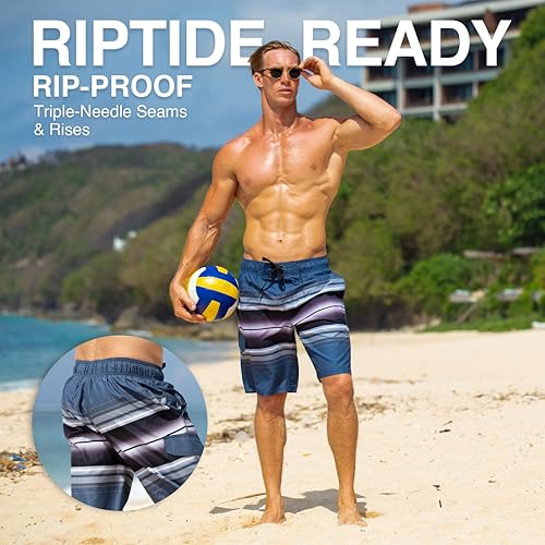 Kanu Surf Men's Wade Swim Trunks Medium Linear Navy 5.5-9 Inch Inseam Quick-Dry