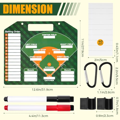 Magnetic Baseball Clipboard with 40 Sheets - Dry Erase Coaching Board