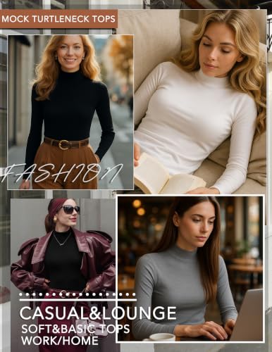 Ekouaer Womens Turtleneck Shirts Long Sleeve Lightweight Fitted