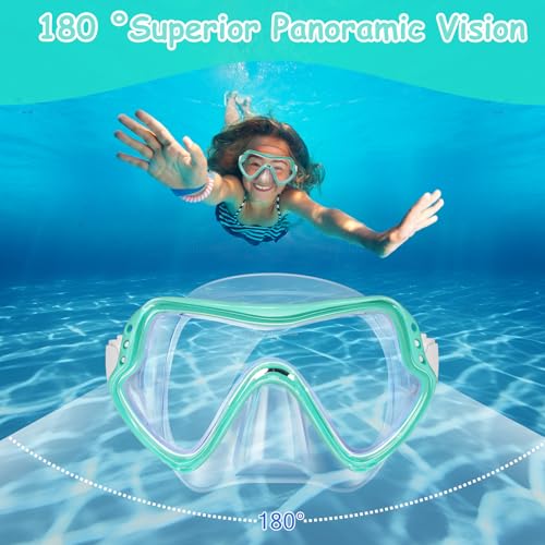 Kids Swim Goggles with Nose Cover - Macaron Green, Anti-Fog