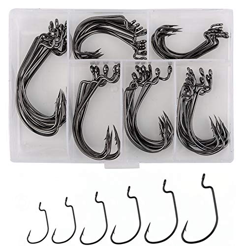 60pcs High Carbon Steel Offset Worm Hooks with Plastic Box