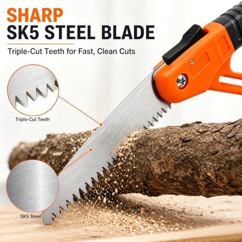 Folding Camping Saw with Safety Hand Guard and SK5 Blade