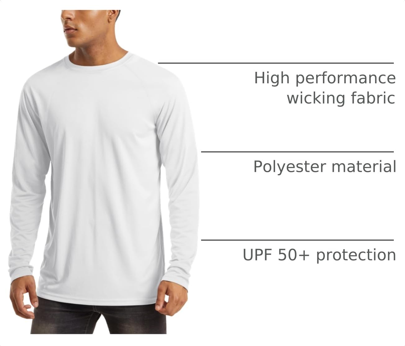 MAGCOMSEN Mens Athletic T-Shirt Long Sleeve Rashguard for Men Hiking Shirt Climbing Shirt Outdoor Shirts Long Sleeve 50 Protection Shirt White