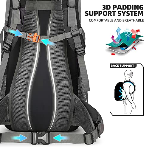 King'sGuard 70L Hiking Backpack with Rain Cover - Black, Lightweight Waterproof Large Capacity