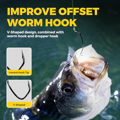 EWG Offset Worm Hooks - High Carbon Steel Bass Fishing Hooks - 50pcs 1/0