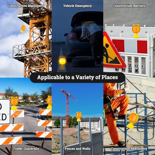 Solar Industrial Warning Lights,Wireless Waterproof Rechargeable Safety Barricade Warning Lights,Traffic Signal Flashing 2 Sided Visibility Amber LED (Amber)