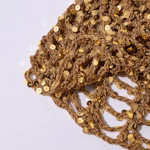 Women’s Sequin Crochet Beanie Hat - A-Khaki, Boho Style