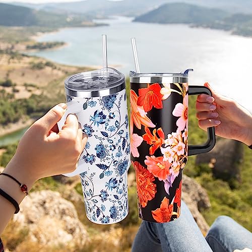 SYACOT 40 oz Insulated Stainless Steel Tumbler with Handle, Straw & Leak Proof Lid - Ceramic Variation