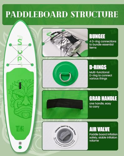 Inflatable Stand Up Paddle Board - Light Green Tiki, 10'6" x 33" x 6"